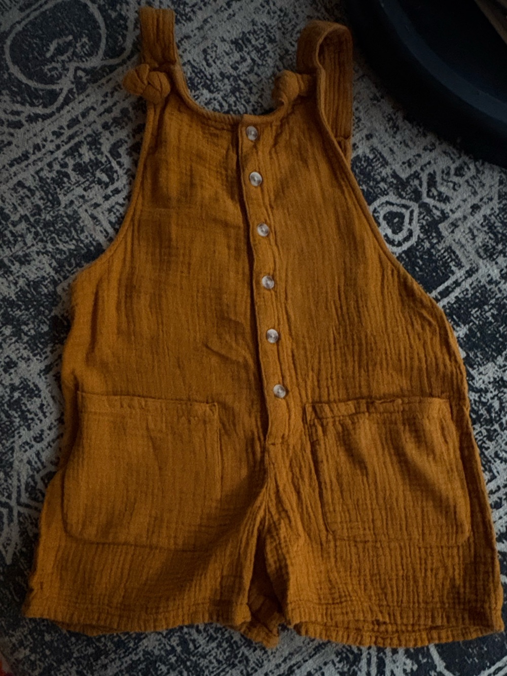 Kids Button-Front Mustard One-Piece Romper with Knot Straps